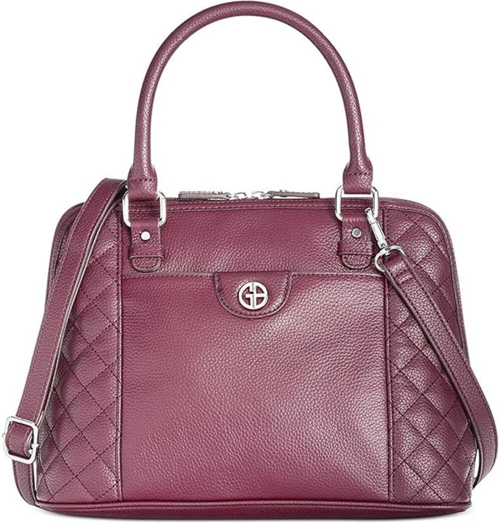 Giani Bernini Deep Wine Purple Satchel Bag, Quilted Leather, Double Handle, NWT!